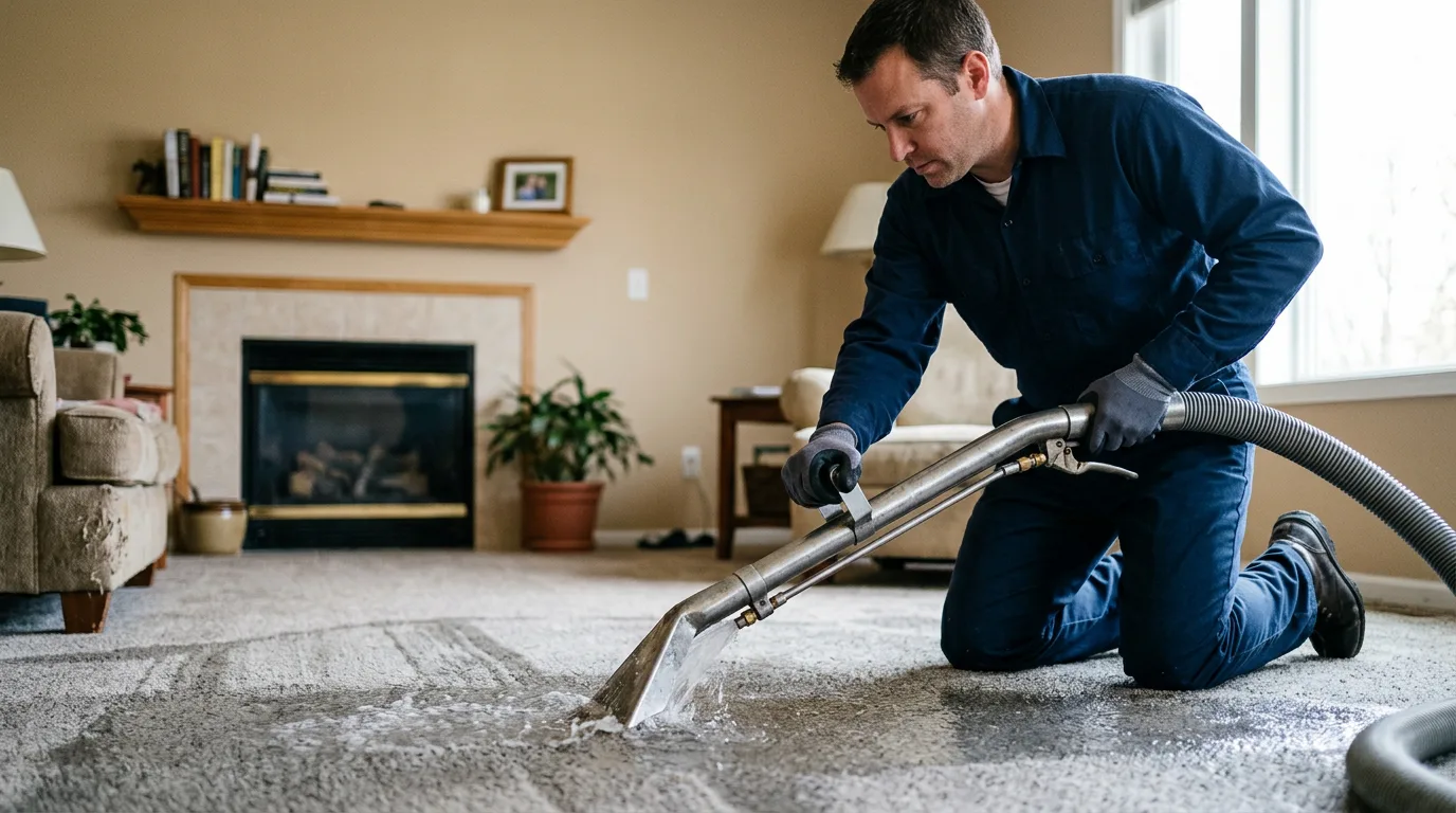 Water damage restoration technician working near Colby, KS